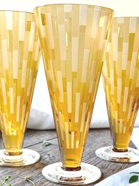 Set Of 3 Vintage MCM 1950s Amber Champagne Flutes No Chips